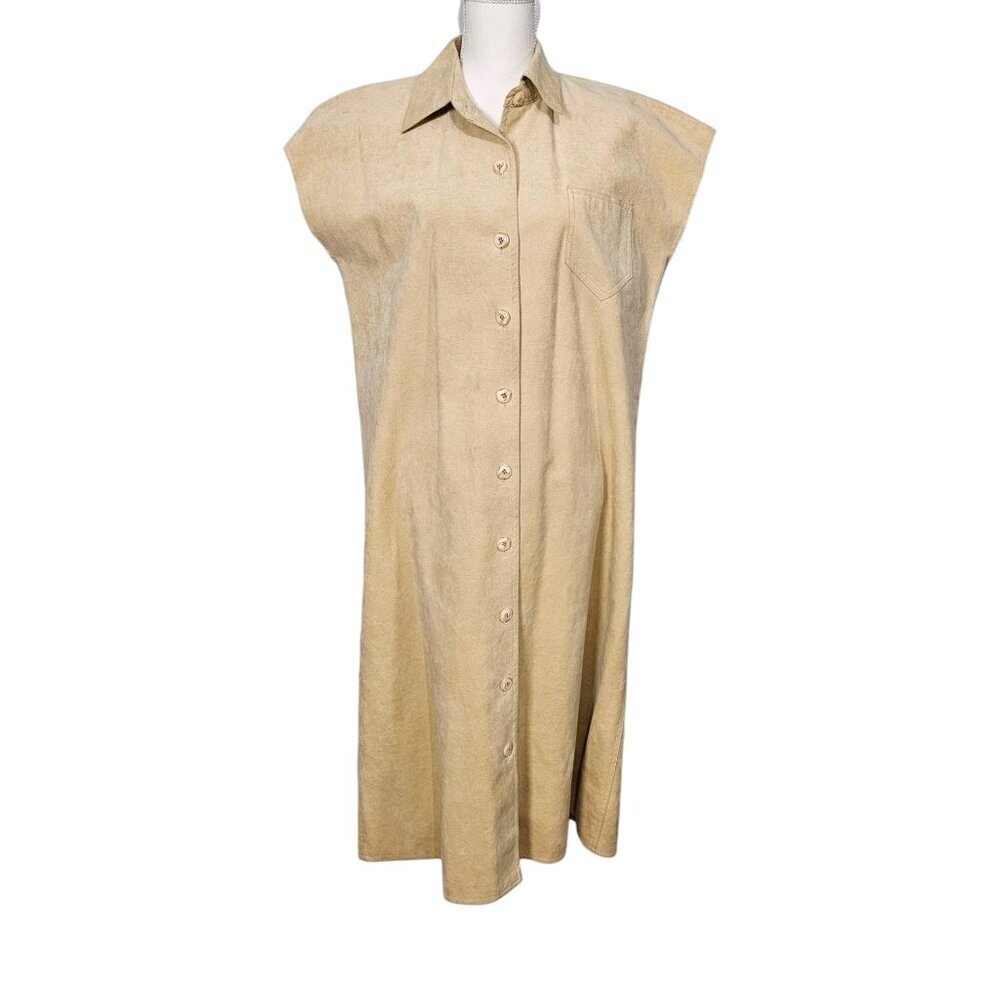 Bill Blass Vintage Suede Boho Button Down Long Sleeveless Duster Shirt Dress